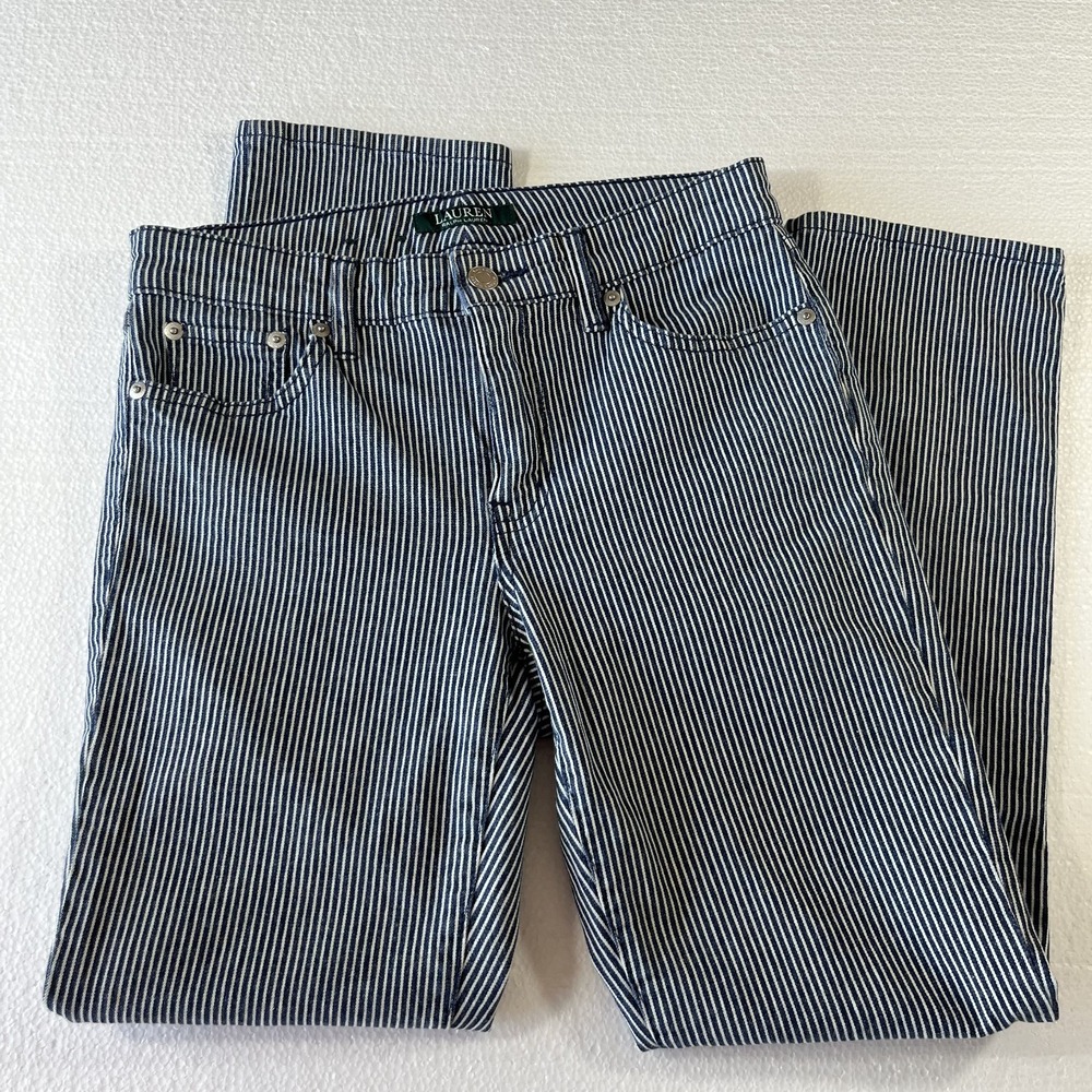 Lauren Ralph Lauren Navy Blue White Stripe Ankle Jeans sz 2  27x26 Preppy Modern